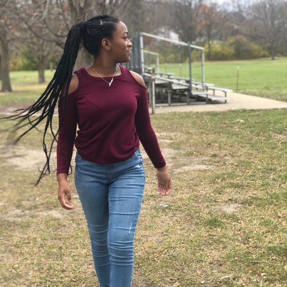 Pink Republic Cold Shoulder Braid Sleeve Sweater - Picture 2 of 5